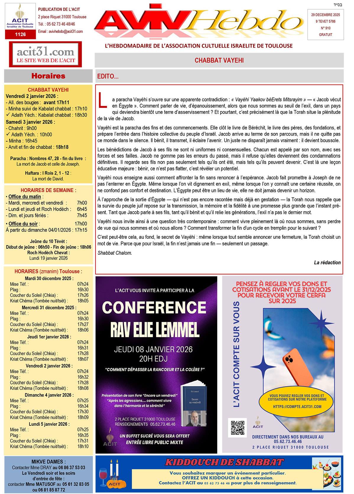 Aviv Hebdo – Page 1