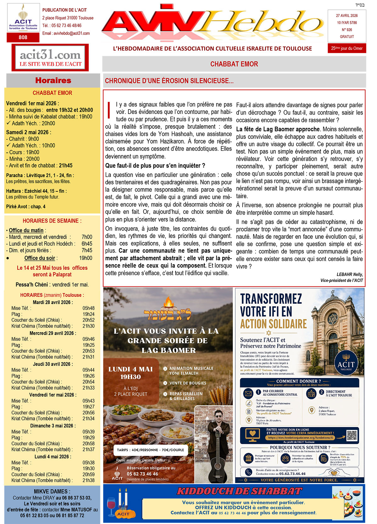 Aviv Hebdo – Page 1